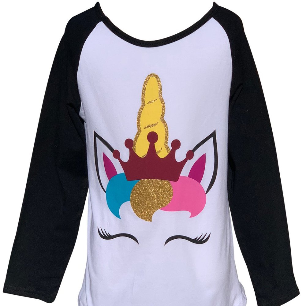 Little Girls Long Sleeve Winter Fall Unicorn King Queen T-Shirt Top Clothing New